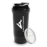 AMITYUNION Shaker à protéines 700 ml FYRA étanche - sans BPA avec compartiment à poudre, tamis et balance pour shakes ...