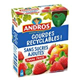 ANDROS - Compote de Fruit - Gourde Recyclable - Sans Sucres Ajoutés - Goût Pomme/Fraise - Idéal pour le Goûter ...