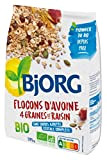 BJORG - Flocons d'Avoine Bio 4 Graines et Raisin - Céréales Complètes - Sans Sucres Ajoutés - 375 g