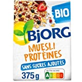 BJORG - Muesli Protéines - Soja, Dattes, Fruits Rouges Bio - Sans Sucres Ajoutés - 375 g
