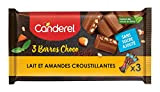 CANDEREL – Barres Choco - Chocolat au lait et amandes croustillantes - sans sucre ajouté | 3 X 27g