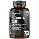 Charbon Actif Végétal de Coco 100% Naturel Extra Fort 2000 mg par Portion - 180 Gélules Vegan, Sans Additifs, 333mg ...