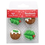 Christmas Sugar Cake Decorations - 12 Christmas Puddings and Holly Cupcake Toppers