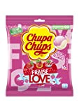 Chupa Chups Sachet de 16 sucettes Fraise Love/ Bonbons sans gluten/3 parfums Assortis Fraise/fraise Acidulée/Lait Fraise- 192g
