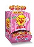 Chupa Chups Tubo Fraise Love, Boîte Distributrice de 150 Sucettes aux Trois Parfums Fraise, Fraise Acidulée et Lait-Fraise 1.8 kg