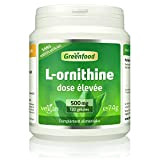 Greenfood L-ornithine, 500 mg, dose élevée, 120 gélules - acide aminé important. Produit par fermentation naturelle. SANS additifs artificiels, sans ...