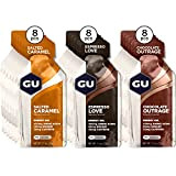 GU ENERGY GEL - Pack 24 Gels Chocolat/Caramel Beurre Salé/Espresso - Gel énergétique - Sodium - BCAA - Idéal pendant ...