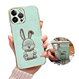 HOOl Bunny Coque Béquille Étui pour iPhone 14 Pro Max,Électroplaqué Lapin Coque de Protection Silicone Souple TPU Housse avec Extensible ...