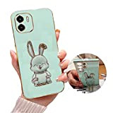 HOOl Bunny Coque Béquille Étui pour Xiaomi Redmi A1,Électroplaqué Lapin Coque de Protection Silicone Souple TPU Housse avec Extensible Rabbit ...