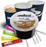 Lavazza Blue CAFFE CREMA x100 Capsules café avec 100 gobelets Lavazza Blue Kraft + Sucres Lavazza et touillettes agitateurs offre ...