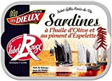 Le Trésor des Dieux Sardines à l'huile d'olive & piment d'Espelette Label Rouge - La boîte de 86,3g net égoutté