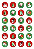 Lot de 24 décorations en papier comestible pour cupcakes et gâteaux Motif Père Noël, bonhomme de neige et clochettes