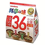 Marukome Soupe Miso Ryotei no Aji 4 Saveurs, Pack de 36 Soupes Miso Instantanées Japonaises (Algues Wakame, Oignons Verts, Tofu, ...
