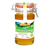 Miel de tilleul biologique d'ImkerPur, 1 kg, dans un pot de stockage réutilisé, naturel, fin et fruité, avec une note ...