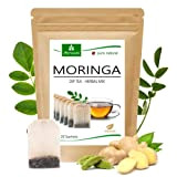 MoriVeda® - Thé Moringa 100% naturel et végétalien (en option mélange de feuilles, pomme-cannelle, grenade, gingembre, menthe). 1A Quality (1x20 ...