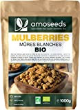 Mûres Blanches Bio 1KG | White Mulberries Séchées, Sans sucre ajouté | Qualité Supérieure | Savoureuses, Encas sains, Sport, Énergie.…