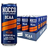 NOCCO Boisson énergissante goût pêche 180 mg caféine 24x330ml Boissons énergétiques, Sans Sucre BCAA (Peche)
