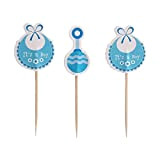 Paquet de 54 Cupcake Toppers Anniversaire Baby Shower Gâteau Toppers pour bébé garçon / fille(bleu)