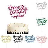 Party to Be Décoration de gâteau d'anniversaire personnalisée en papier pailleté avec nom personnalisé et âge « Happy Birthday »