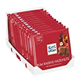 RITTER Lot de 12 Tablettes 100g Chocolat au Lait Rhum Raisin Noix