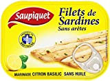 Saupiquet Filets de Sardines sans arêtes Marinade citron basilic sans huile 100 g - Lot de 5