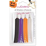 SCRAP COOKING 4 Stylos Choco Halloween - Noir, Orange, Violet, & Blanc pour Écrire & Dessiner sur Desserts, Gâteaux, Biscuits ...