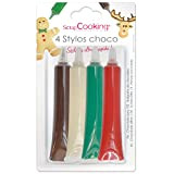 ScrapCooking - 4 Stylos Choco Noël - Marron, Blanc, Vert & Rouge - Crayons Alimentaires Pâtisserie - Colorants Décoratifs Comestibles ...