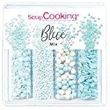 ScrapCooking - Décors Sucrés « Blue Mix » 64g - Assortiment 4 Variétés : Confettis, Mini Billes, Perles, Étoiles - Décorations Pâtisserie, ...