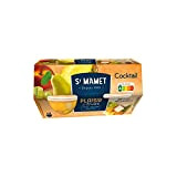 ST MAMET Coupelles de fruits Sans sucres ajoutés - Cocktail Pêche, Poire, Ananas, Raisin - 4x113g