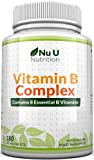 Vitamine B Complex | 180 Comprimés Végétaliens | 8 Vitamines par Comprimé | Vitamines B1/B2/B3/B5/B6/B12/D-biotine/acide folique | 6 mois d'approvisionnement ...