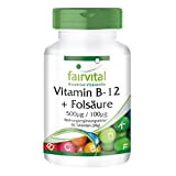 Vitamine B12 + Acide folique - Méthylcobalamine sublinguale 500µg + Vitamine B9 100µg - VEGAN - 90 comprimés - Qualité ...