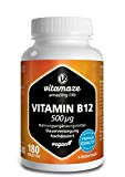 Vitamine B12 hautement dosée & végétalienne, méthylcobalamine, 500 mcg 180 comprimés pour 6 mois, Complément alimentaire naturel sans additifs