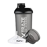 XTRAZE® Protéine Shaker 500 ml avec Compartiment à Poudre 150 ml, sans BPA, Bouteille de Fitness Étanche avec Graduation, Tamis ...